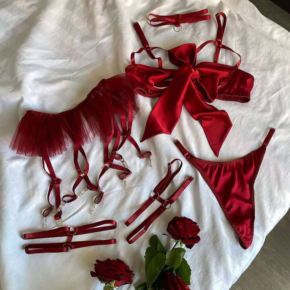 Lingerie Bowknot Open Bra Silk Ruffle Hot Sexy Erotic Underwear Valentine Intimate Outfits