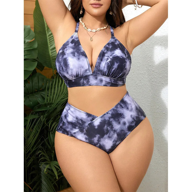 Blunt Style Plus Size Split Swimsuit for Women Sexy Bikini Tight Fit Gathered High Waisted Beach Y2k 250603