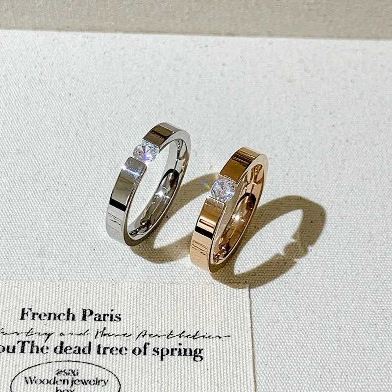 Stainless Steel Gold/Silver Color 4 mm Zirconia Finger Rings for Men Women Size 5-10# Wedding Band Engagement Jewelry Gifts W250606