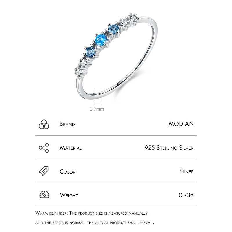 Modian 925 Sterling Silver Simple Stackable Fashion Thin Finger Ring Charm Blue Zirconia Rings For Women Wedding Fine Jewelry XJ250606