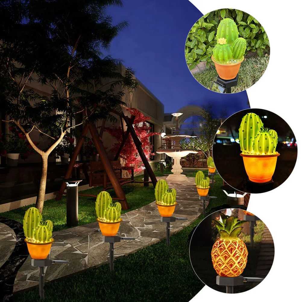 2 Pcs Solar Powered Cactus Pineapple Garden Stake Lights Outdoor Lighting Solar Outdoor Lamp Garden Stick Lamp Yard Decoration XJ250606