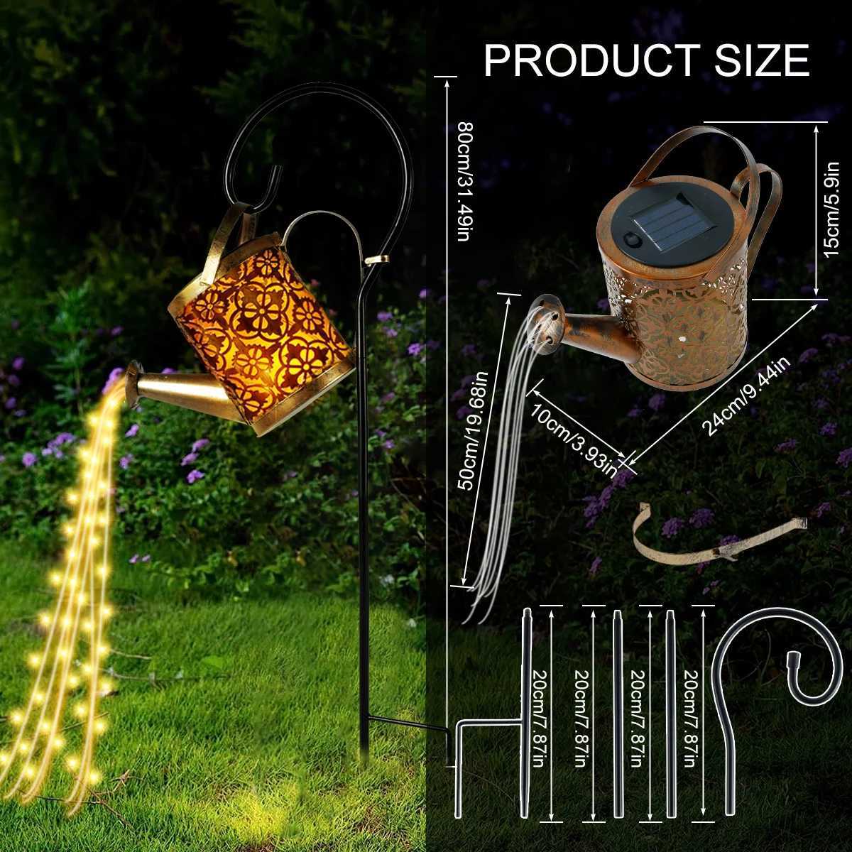 Solar Lanterns Watering Can Outdoor Watering Can Water Lawn Light 36LED Kettle String Light Iron Retro Garden Landscape Lights XJ250606