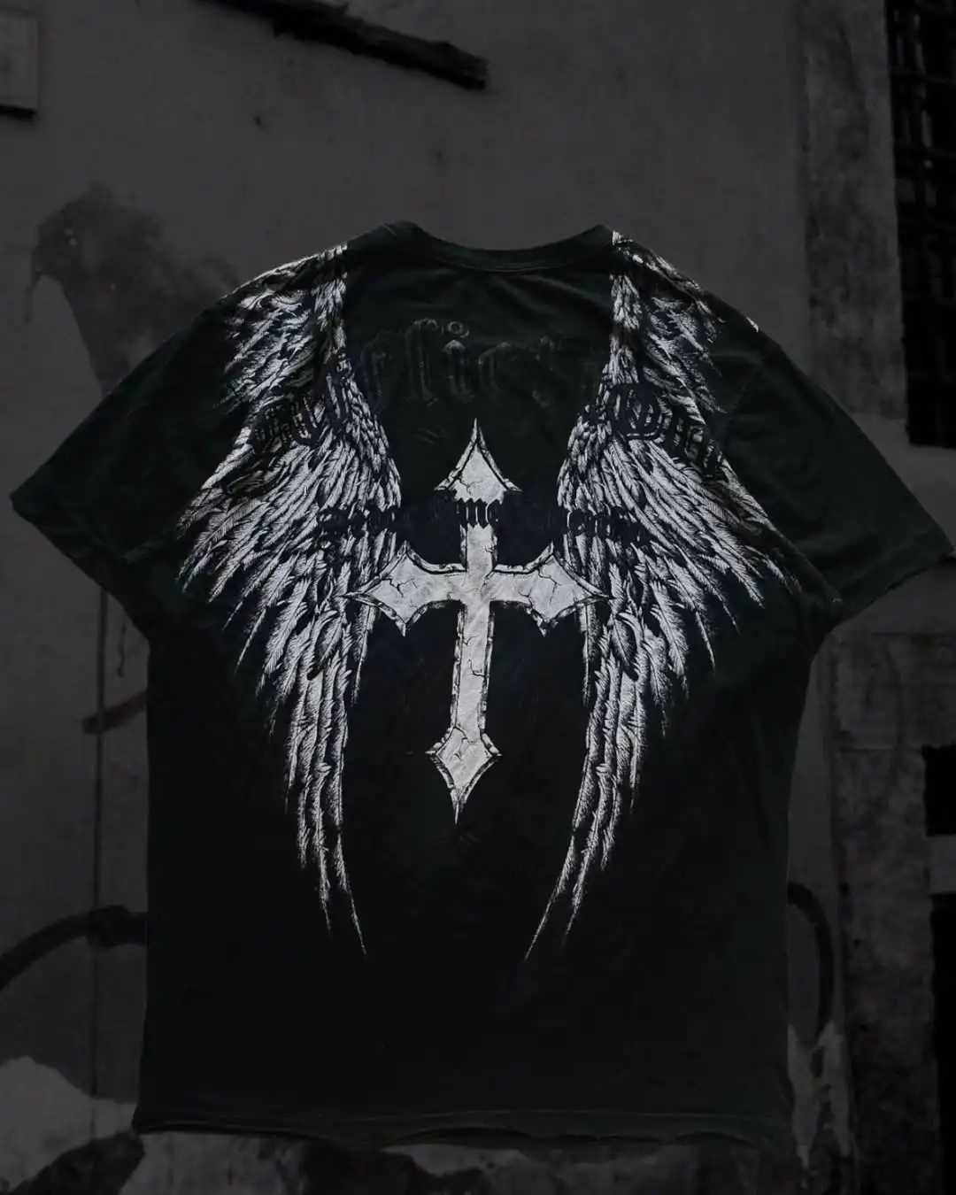 Harajuku New Style Unique Mutated Gothic Theme Trendy Brand Letter Printed T-shirt Men Casual Loose Comfortable Mens Clothing W250607