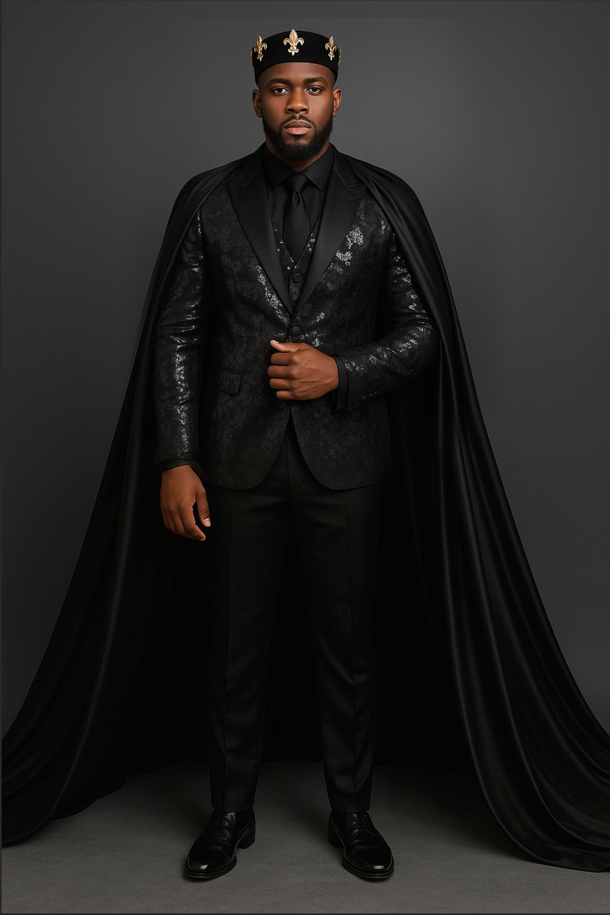 Sparkly Man Suits 2 Pieces Set Sequins Peaked Lapel Party Prom Blazer with Cape Jacquard Customized Two-Button Jacket+ Pants Plus Size