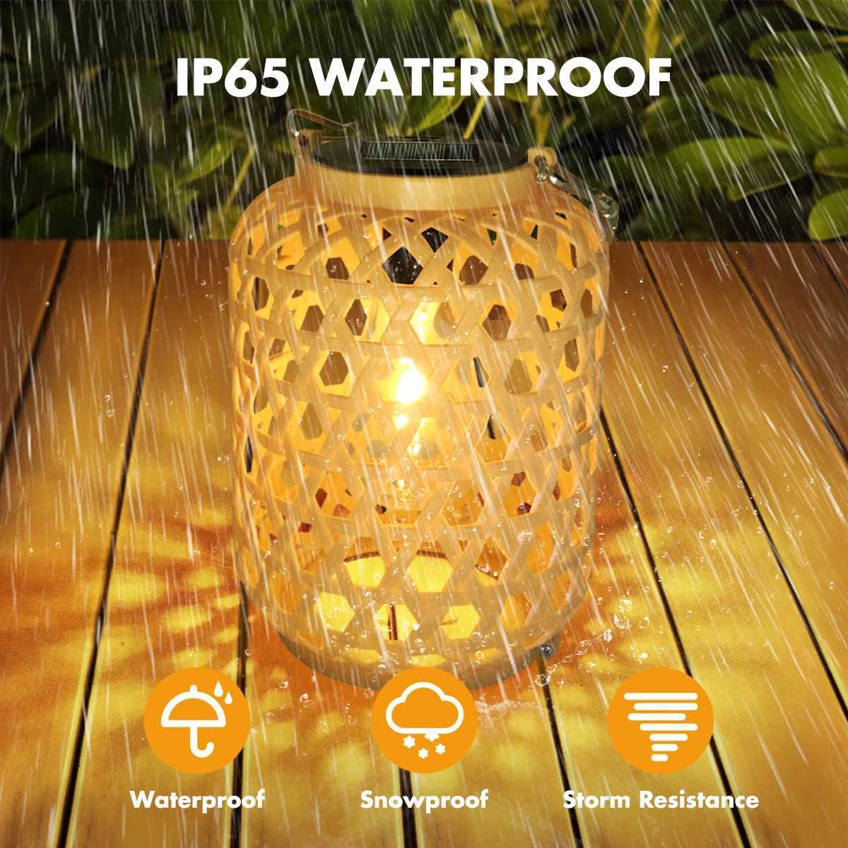Decoration Lights Outdoor Rattan Solar Lantern with Handle Solar Bulb Lamp LED Hanging Lantern Lights Garden Landscape Lamp XJ250606