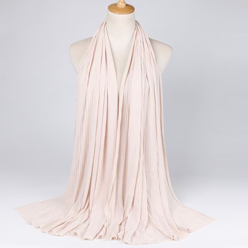 T908 new jersey wrinkled monochrome ladies long scarf hot collection mercerized cotton pleated headscarf scarf