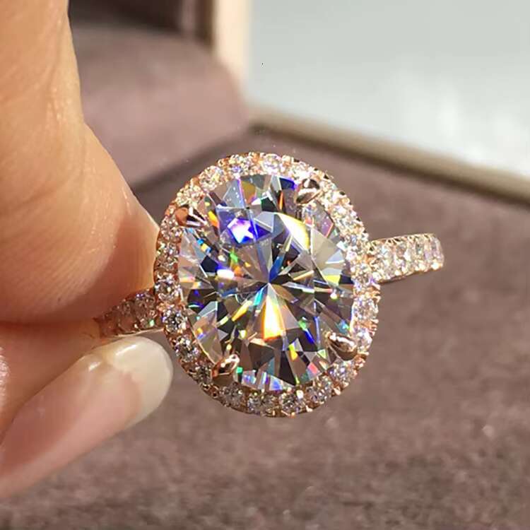 Simple Jewelry 14K Yellow Gold D VVS1 Moissanite Diamond Rings Halo Engagement Ring for Women