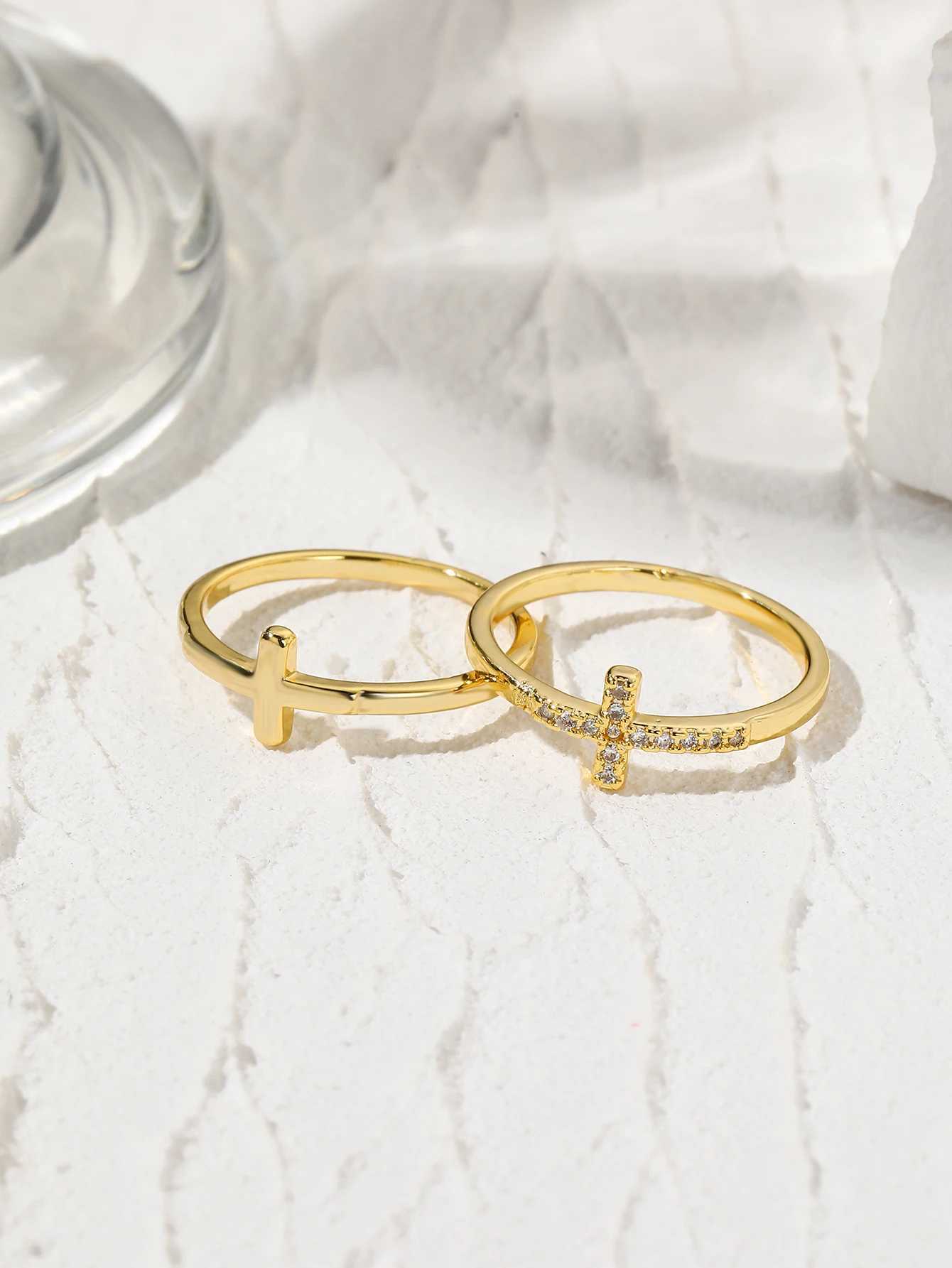 Cross diamond ring 2pcs s exquisite luxury women gold color Crystal zircon XJ250606