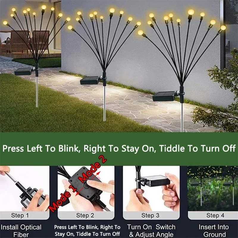6/8 LEDs Solar Garden Light Swing Waterproof LED Firefly Lamp Flexible Wire for Outdoor Yard Patio Christmas New Year Decoration W250607