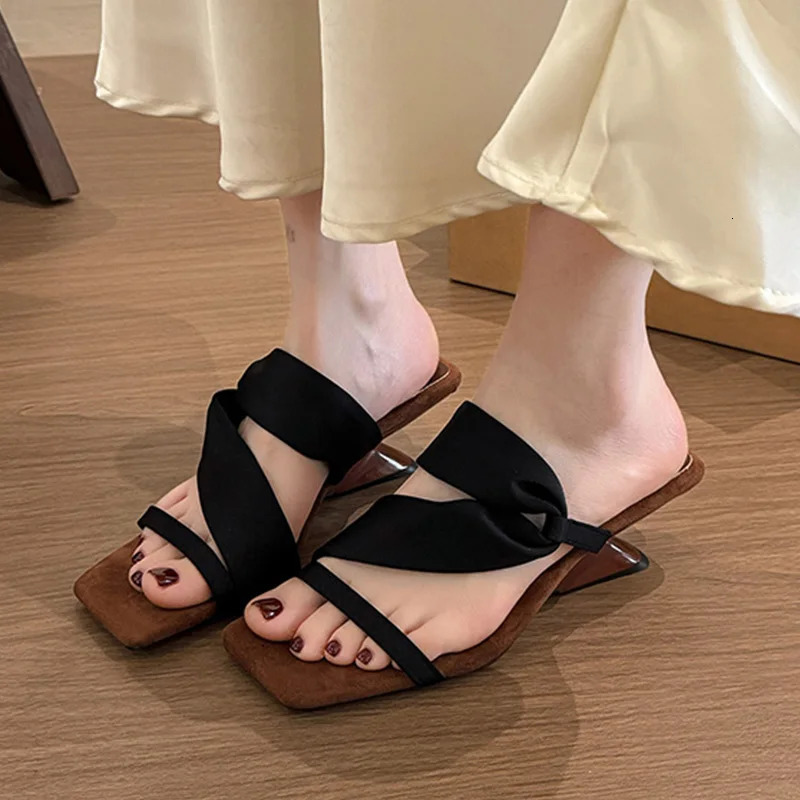 Silver Lightweight Med Heels Sandals for Women Summer Comfort Casual Strange Heels Shoes Pu Leather Square Toe Beach Sandals 250605