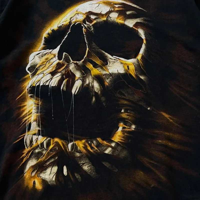 Gothic Fashion Demon Skull Pattern Casual Loose T-shirt Men Street Hip-hop Retro Harajuku Y2K Punk Oversized Short-sleeved Women W250607