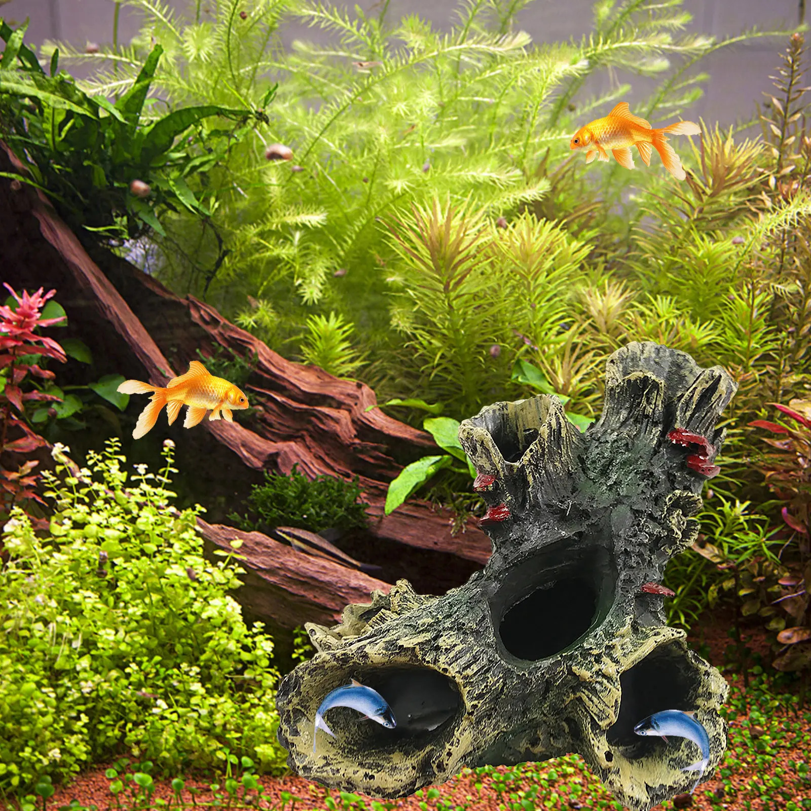 Artificial Landscape Ornament Multifunction Aquarium Hollow Log Decor Non-toxic Resin Fish Hiding Cave for Fish Tank Aquarium 250604