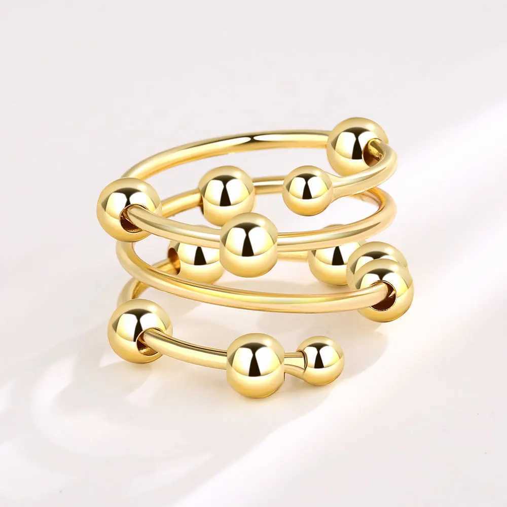 Rotating Stacking Round Beads Anxiety Fidget Rings For Women Twisted Metal Copper Wedding Anti Stress Ring Jewelry Bague Femme W250606
