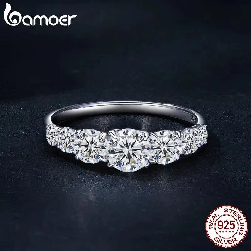 Bamoer D Color VVS1 EX Moissanite Ring Delicate Lab Diamond Ring 925 Sterling Silver for Women Engagement Wedding Jewelry Special Occasions