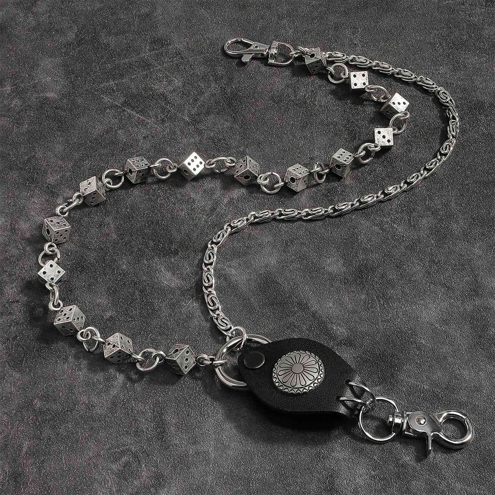 Fashion Versatile Pants Chain Heavy duty Dice Rivet PU Splicing Personalized Punk Street Dance Paired with Jeans Cool Nightc 250530