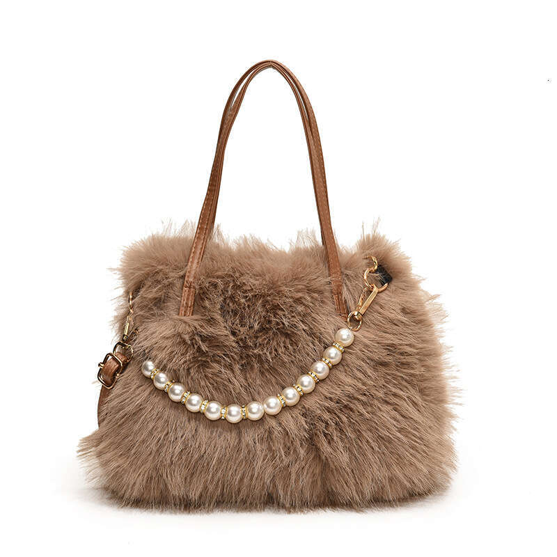 Korean Style Fashion Plush Handbag for Women New Niche Shoulder Versatile Pearl Chain Elegant Crossbody Bag
