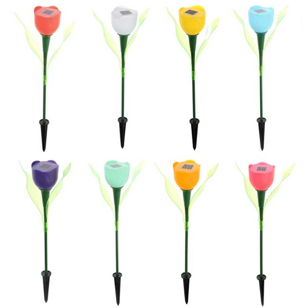 Solar Light Outdoor Solar Powered LED Tulip Flower Lights Garden Yard Path Way Color Lamp Lawn Christmas Holiday Decoration W250607