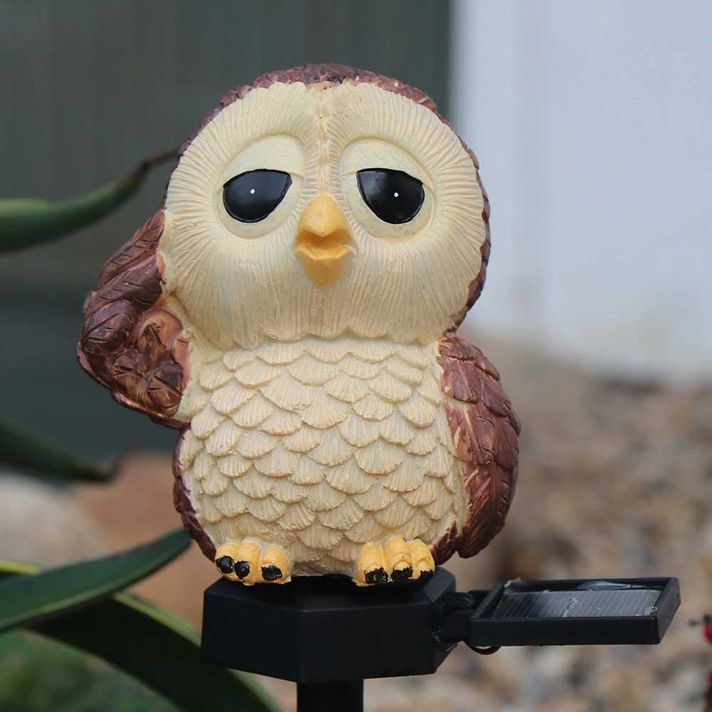 Solar LED Owl Lawn Light Courtyard Garden Decoration Outdoor Garden Waterproof Resin Animal Figurine Lamp with Stake W250607