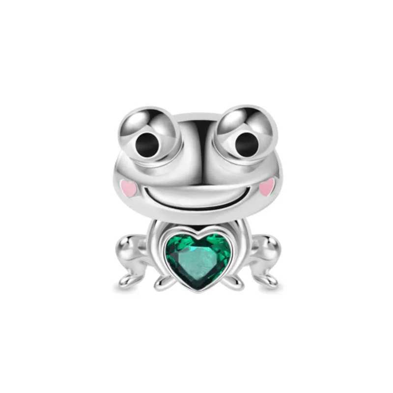 Fine 925 Silver Fit Original Bracelet DIY Women Jewelry Gift Cute Shining Heart Zircon Animal Charms Penguin Cat Frog Beads XJ250607