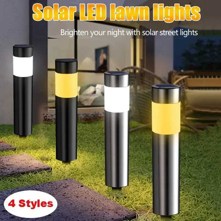Stainless Steel Solar Lawn Lamp Outdoor Cylindrical Long Cylindrical Long Cylindrical Lamp Garden Courtyard Plug-in Landscape W250607