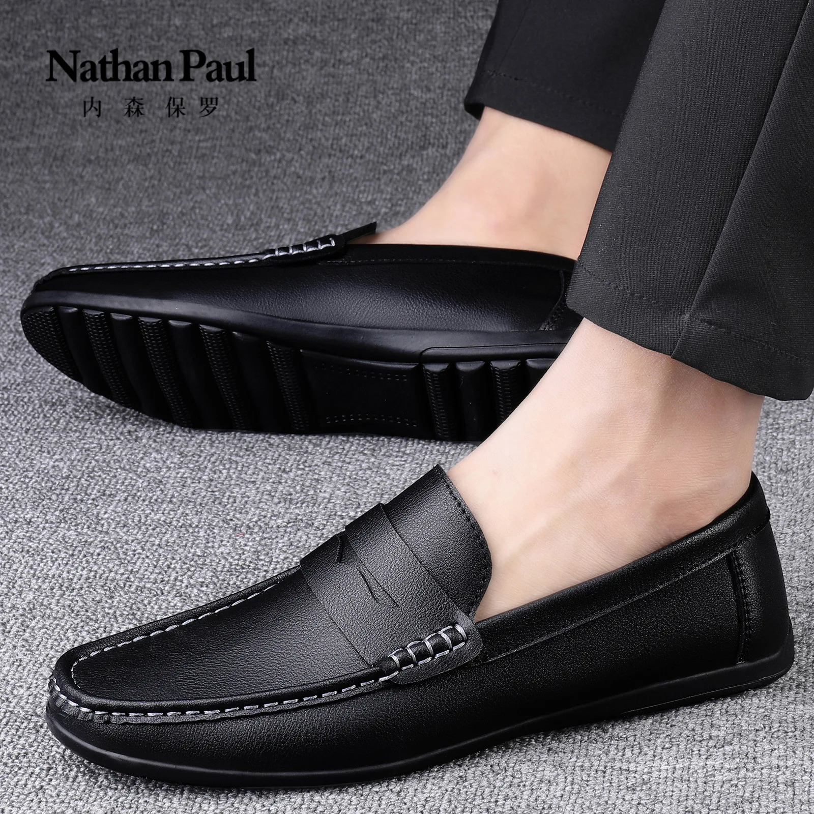 Leather mens shoes summer driving flat casual style mens shoes trendy fashion outdoor lazy loafers mens shoes 250605