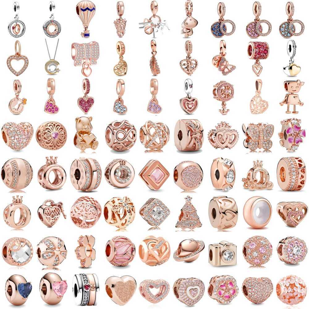 New 925 Rose Gold Plated Butterfly Feather Lock Key Charms Beads Fit Original Bracelet DIY Fashion Woman Jewelry XJ250607