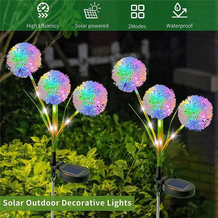 TIRVOSE LED Solar Garden Light Outdoor 3 Heads Dandelion Landscape Lawn Lamps Waterproof Solar Path Lights for Patio Decoration W250607