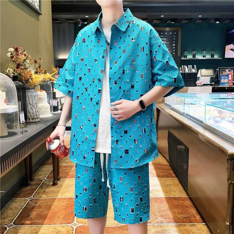 Men Summer 2 Pieces Suits Tracksuit Mens Shirt Shorts Harajuku Streetwear Oversized Men Sets Short Outfits W250609