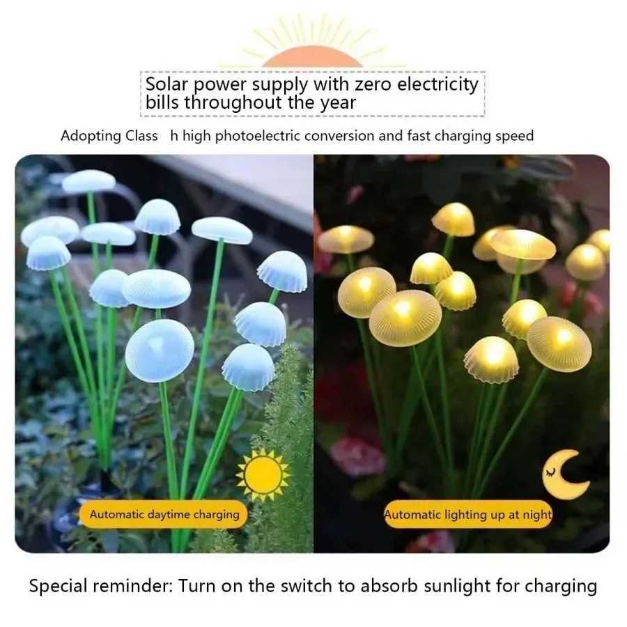 2025 New Solar LED Jellyfish Mushroom Light Outdoor Waterproof Lawn Lamps Garden Decoration Patio Lights for Pathway Lighting W250607