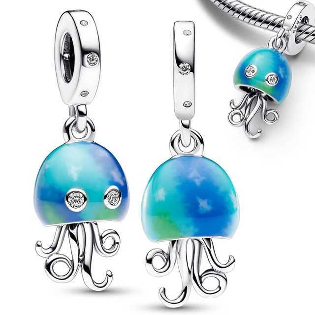 New925SilverBlue Sea Creature Shell Dolphin PendantsCharmsBeadsFitOriginalBraceletDIYJewelryForWomen2024XJ250607