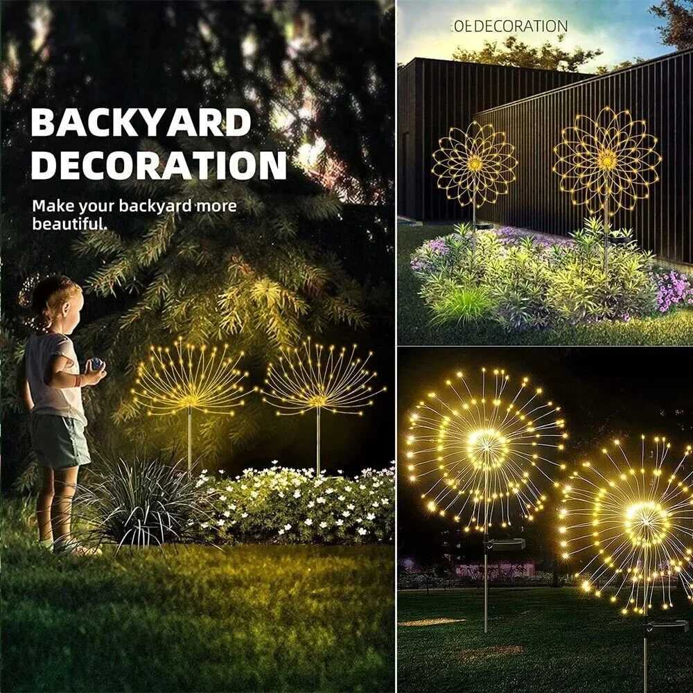 LED Solar Firework Lights Garden Decoration Fairy Lights Waterproof Outdoor Dandelion Lawn Lamp for Garden Landscape Lawn Decor W250607
