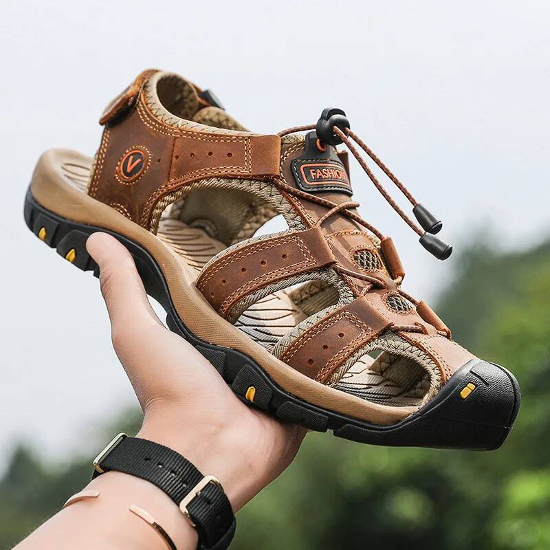 Ddmyoutdoor Genuine Mens Casual Outdoor Leather Sandals For Men Beach Roman Shoes Plus Size Outdoor Shoes