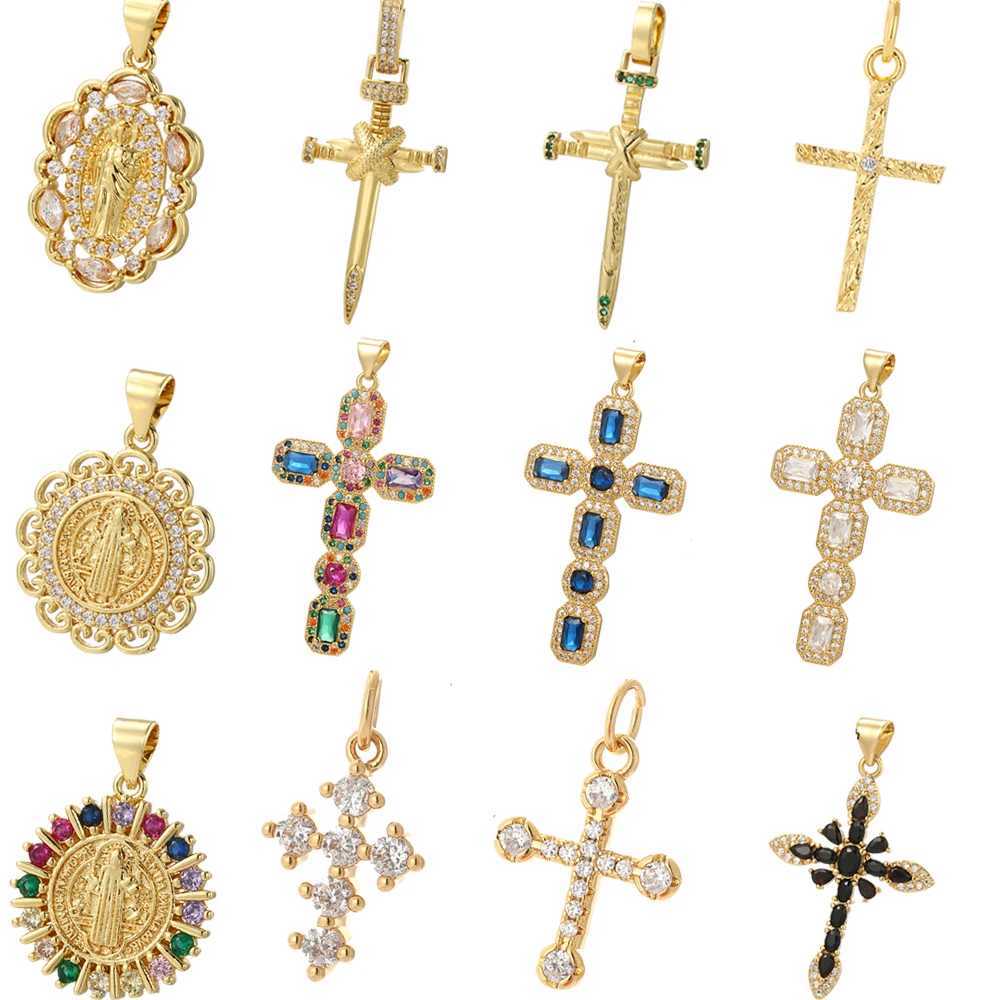 Crosses Cute Dangle Jewelry Charms Jewelry Making Pendant Charms for Earrings Necklace Bracelet Gold Color Copper Cubic Zircon XJ250607