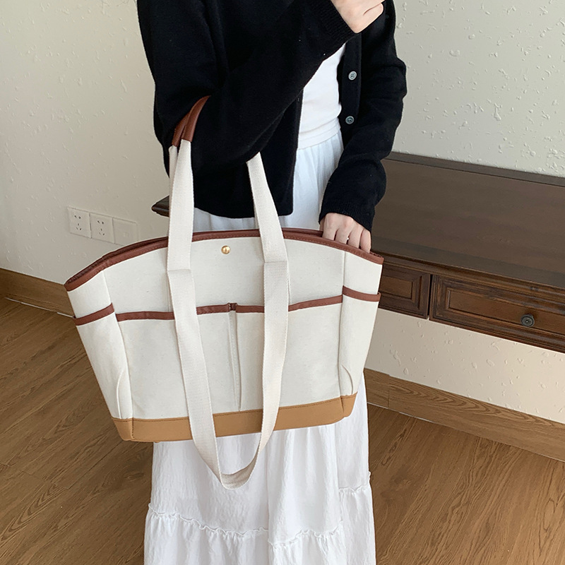 designer Korean INS Mommy Bag Large Capacity Casual Versatile Single Shoulder Mother and Baby Bag Underarm Handheld Lightweight Canvas Mommy Bag