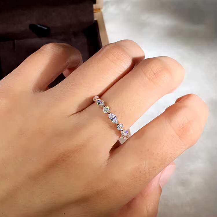 Luxury Real Yellow Gold 18K Ring Valentines Day Present Round and Marquise Diamond Ring