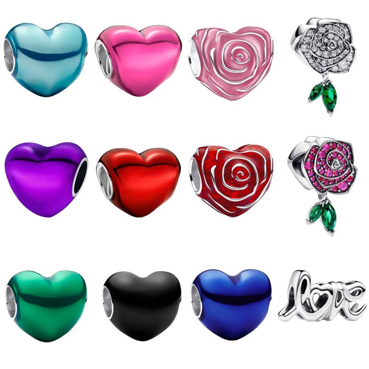Hot Sales Original 925 Sterling Silver Charms Multicolor Heart Rose Pendant Fit DIY Bracelet Necklace Boutique Couple GiftsXJ250607