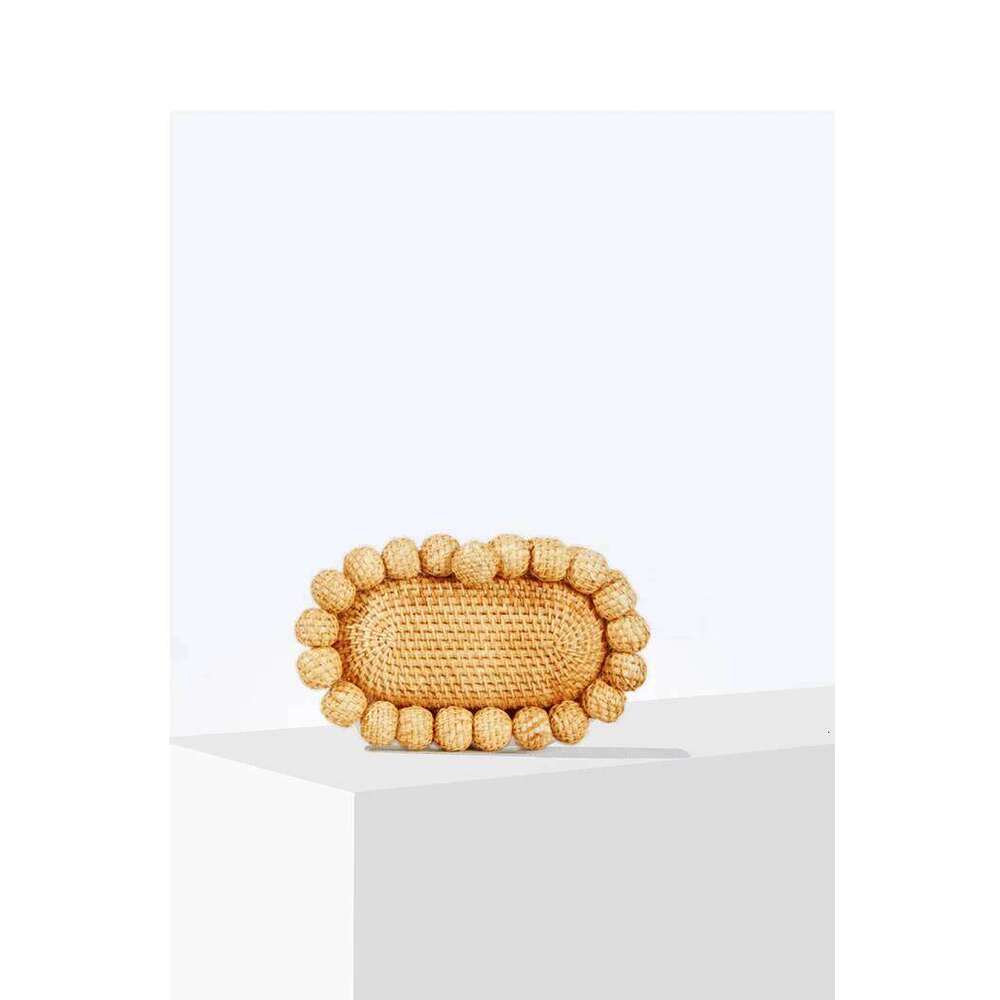 Women Egg Cane Bag Rattan Clutch Bag For Wedding Party Purse Summer Beach Wicker Handbag Designer 2024 New