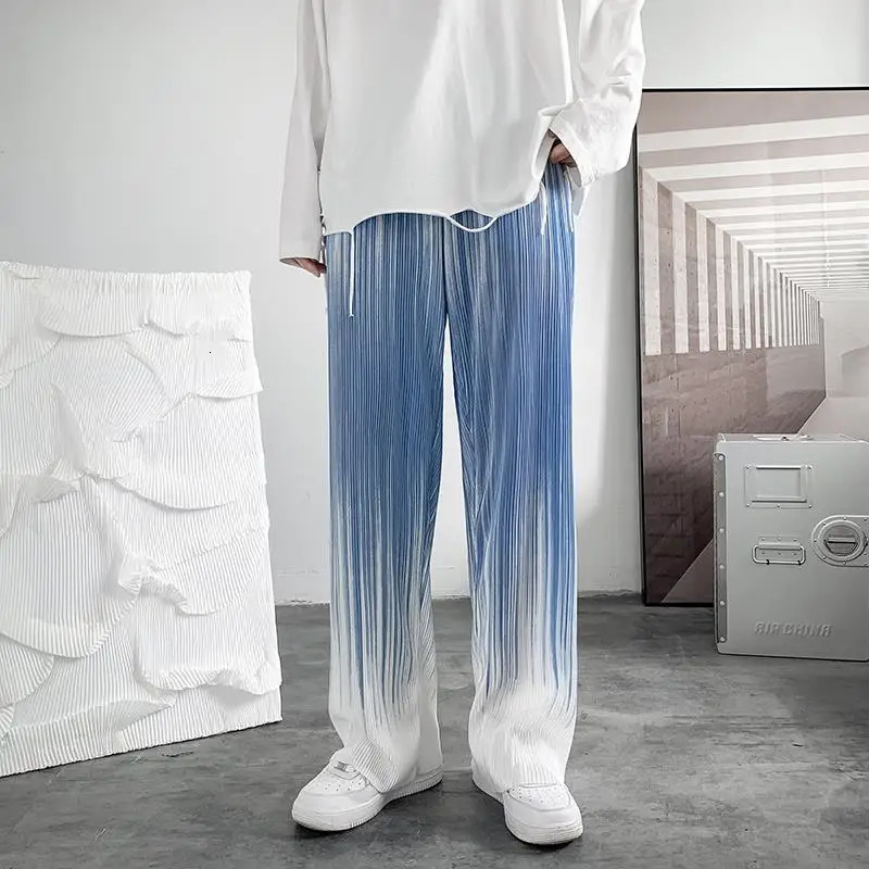Summer Silk Pleated Man Casual Pants Harajuku Wide Leg Oversize Pants Streetwear Vintage Y2k Pants Clothes Trousers 250605