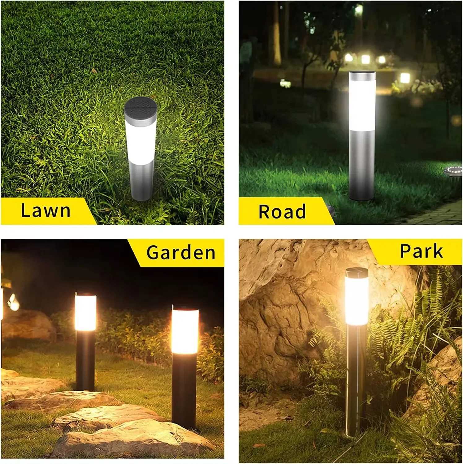 Stainless Steel Solar Lawn Lamp Outdoor Cylindrical Long Cylindrical Long Cylindrical Lamp Garden Courtyard Plug-in Landscape W250607