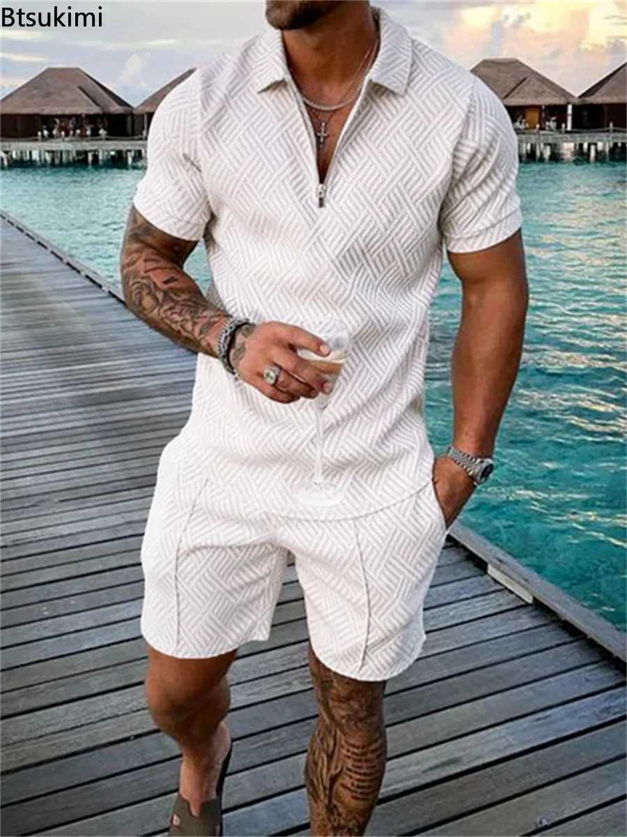 Plus Size 4XL 5XL Mens Casual Shorts Sets Summer Wear Polo Shirts +Shorts Zipper Front Sportswear Men Tracksuit Mens Clothing W250609