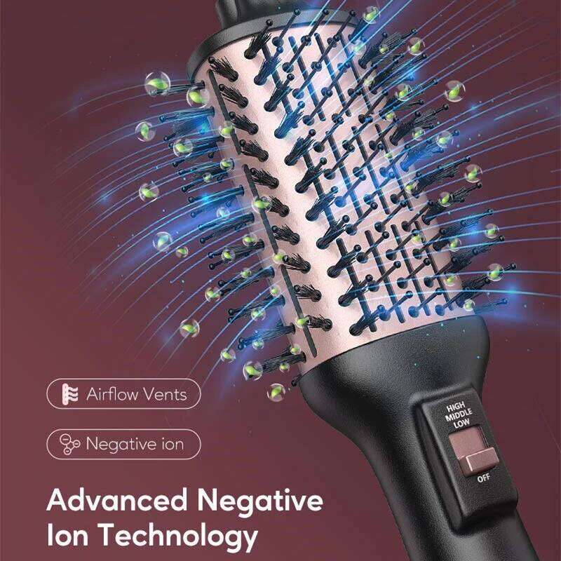 KIPOZI Hair Blow Dryer Brush Create Voluminous Curls 4 In 1 Hot Air Comb Reduces Frizz Static Electricity