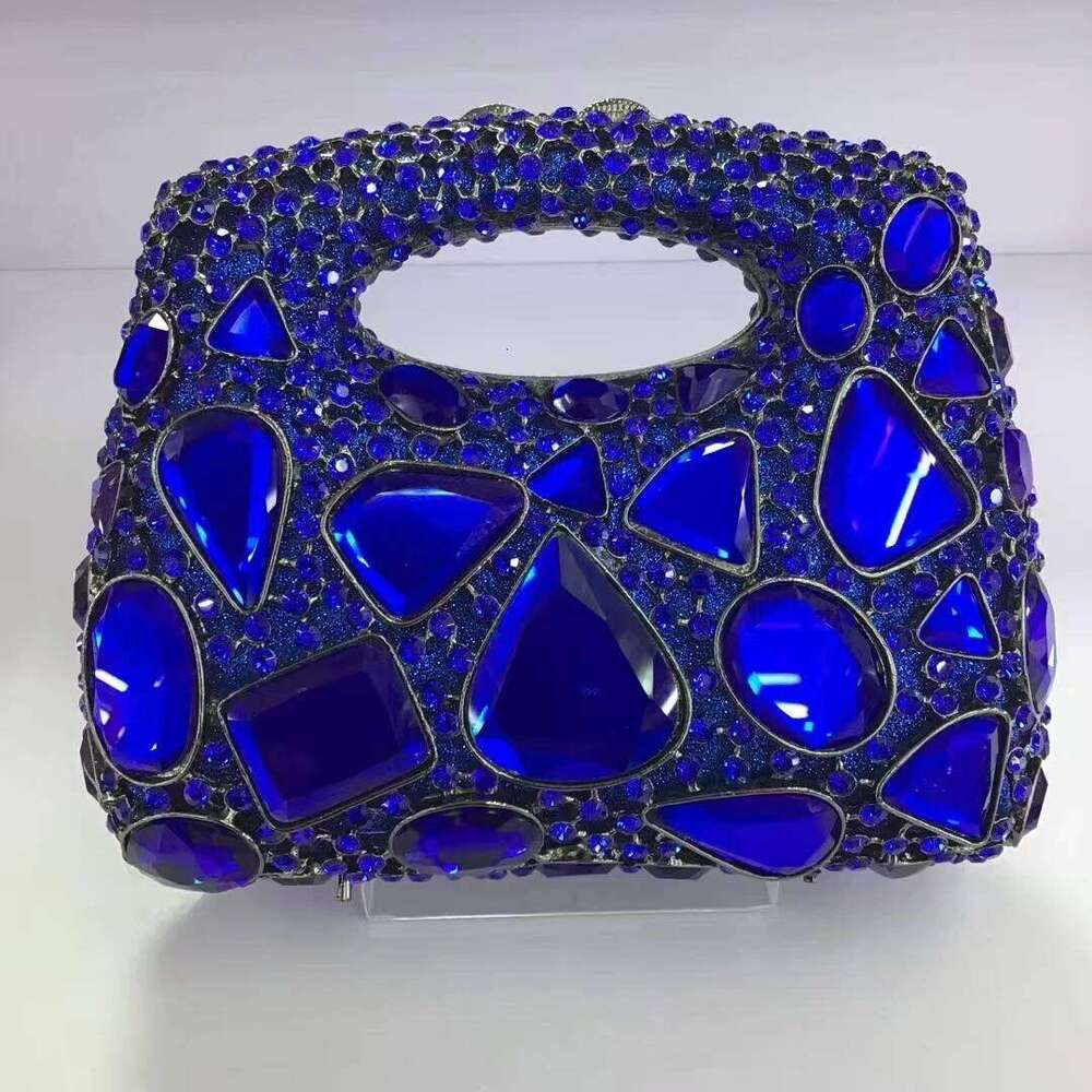 Women Sier Blue Crystals Clutch Purse Stones Minaudiere Rhinestones Evening Bags Bridal Dia Handbags Wedding Dinner Purses