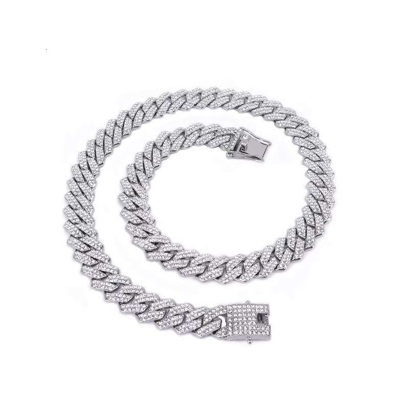 European American Mens/Womens Trendy 14mm Diamond Full Drill Head for Alloy Hip-Hop Style Cuban Chain Cross-Border Necklace