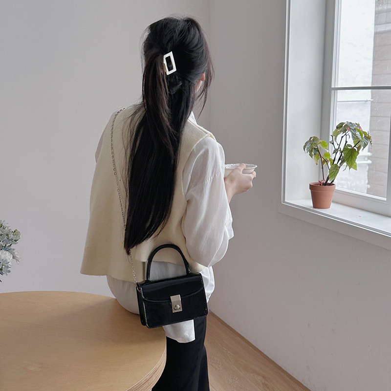 designer High-end Black Locking Three-dimensional Box Small Square Bag Fashion Versatile Patent Leather Chain Bag Handbag Shoulder Crossbody Bag