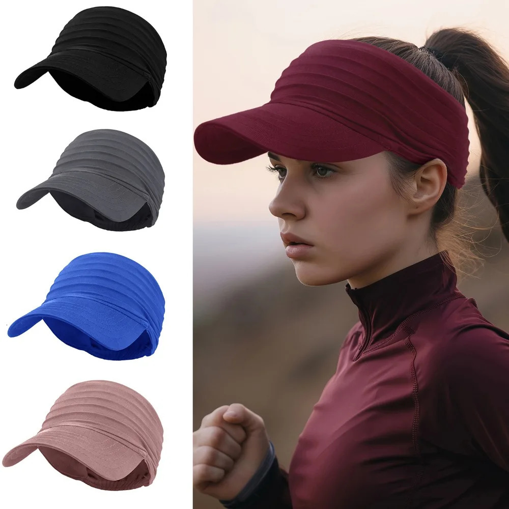 Sun Hat Pleats Summer Beach Hat Empty Top Fashion Wide Brim Visor Hat Outdoor UV Top Empty Sport Duck Tongue Cap 250603