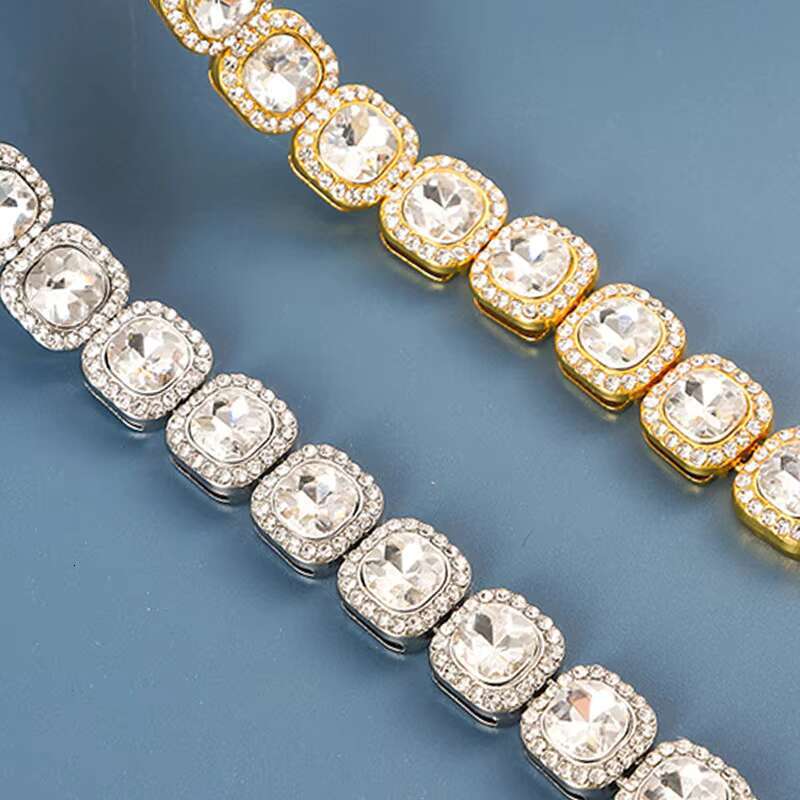 European and American New Hip-hop square Crystal Necklace Diamond Mens Rhinestone Necklace Fashionable Cuban Necklace Gift