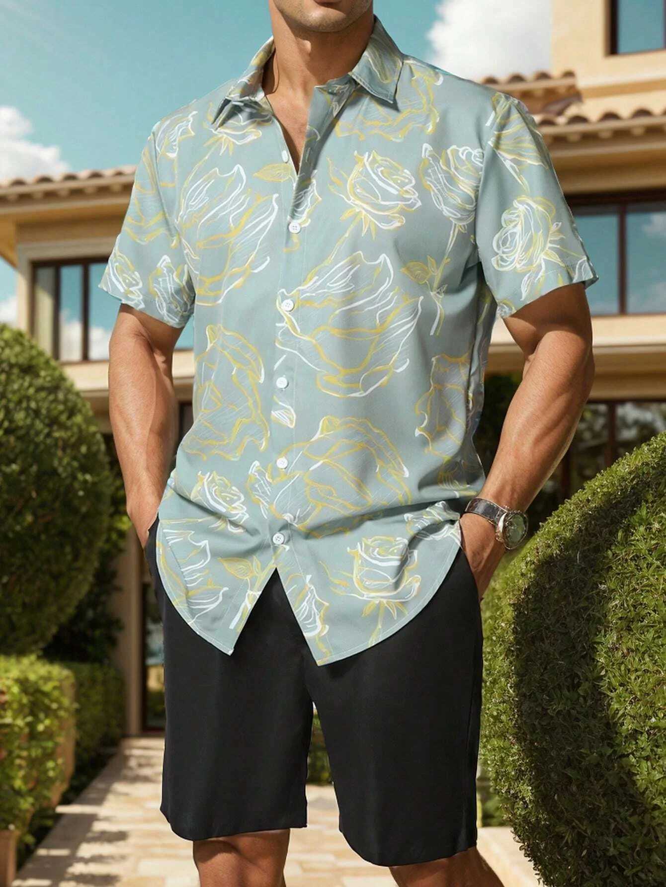 Funny 3D Leaves Print Mens Shirt Sets Fashion Hawaiian Short Sleeve Tops Shorts 2 Piece Outfit Summer Beach Vacation Man Suit W250609