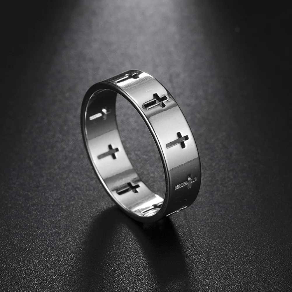 COOLTIME Gothic Cross Couple Rings Stainless Steel Silver Color Jesus Cross Finger Ring for Men Women Punk Jewelry Wedding Gift W250606