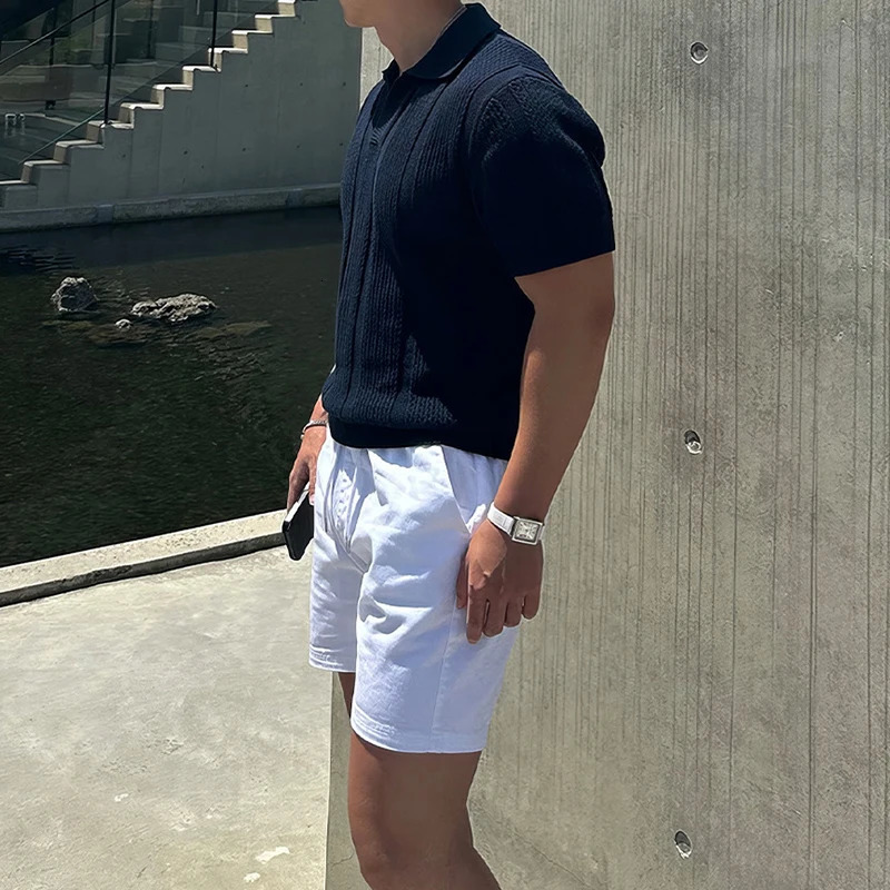 Fashion Mesh Knitted Polo Shirts Men Trendy Slim Fit Short Sleeve Breathable Knit T Shirt Mens Spring Summer Streetwear Polo Tee 250605