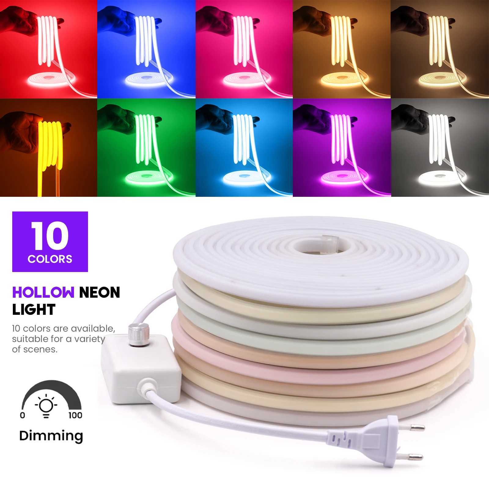 COB LED Strip Neon Light 220V EU Plug With Dimmer 288 LEDs/m Outdoor COB Light White Natural Pink Red For Kitchen Linear LightXJ250606